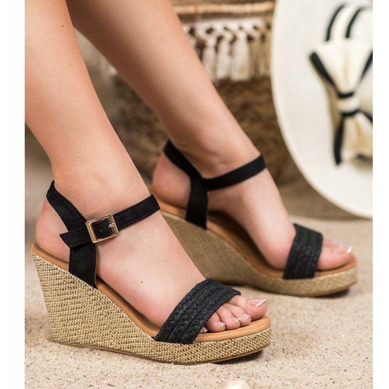 SHELOVET Sandálias de cunha elegantes preto 1