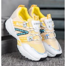 Bona Tênis de malha de amor branco amarelo 2