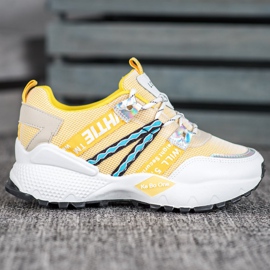 Bona Tênis de malha de amor branco amarelo 1