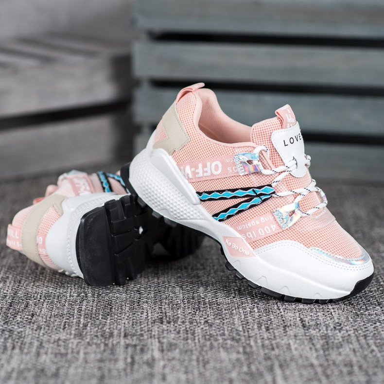 Bona Tênis de malha de amor branco rosa 1