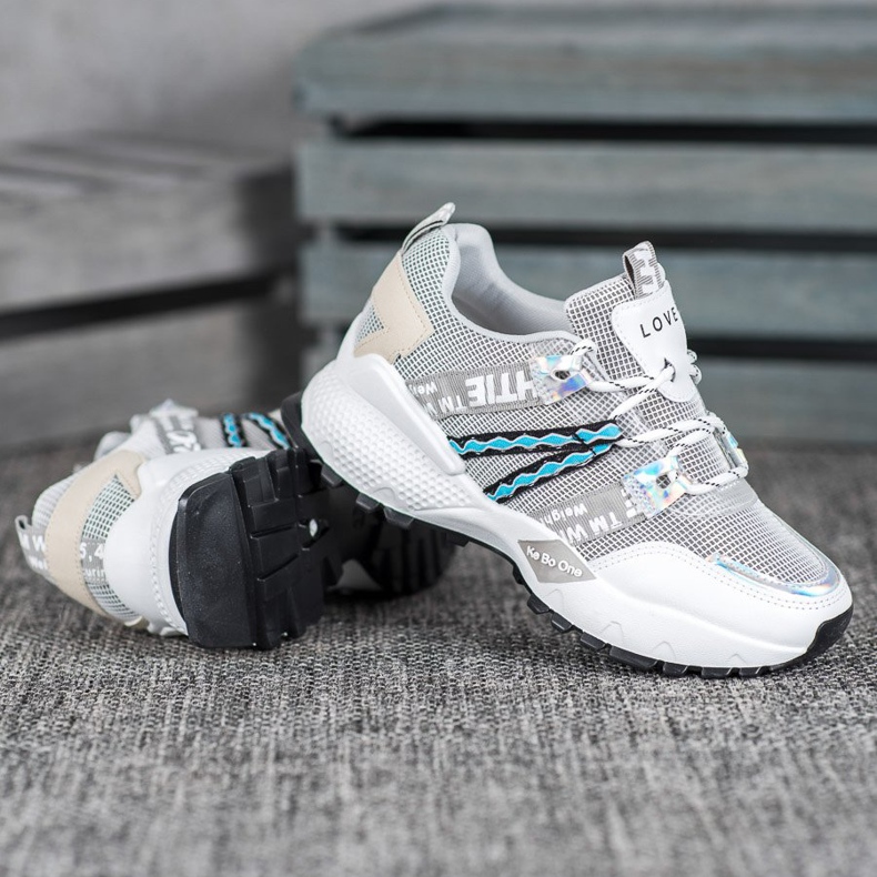 Bona Tênis de malha de amor branco cinza 1