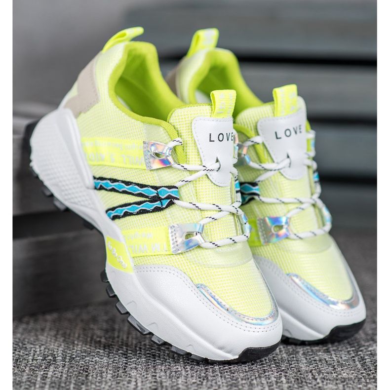 Bona Tênis de malha de amor branco multicolorido verde 1