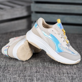 Bona Tênis Bege Com Malha branco cinza multicolorido 2 Bona Tênis Bege Com Malha branco cinza multicolorido 2