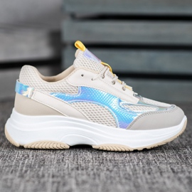 Bona Tênis Bege Com Malha branco cinza multicolorido 1 Bona Tênis Bege Com Malha branco cinza multicolorido 1