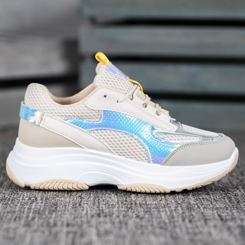 Bona Tênis Bege Com Malha branco cinza multicolorido 1 Bona Tênis Bege Com Malha branco cinza multicolorido 1