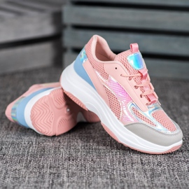 Bona Tênis Rosa Com Malha azul cinza 2