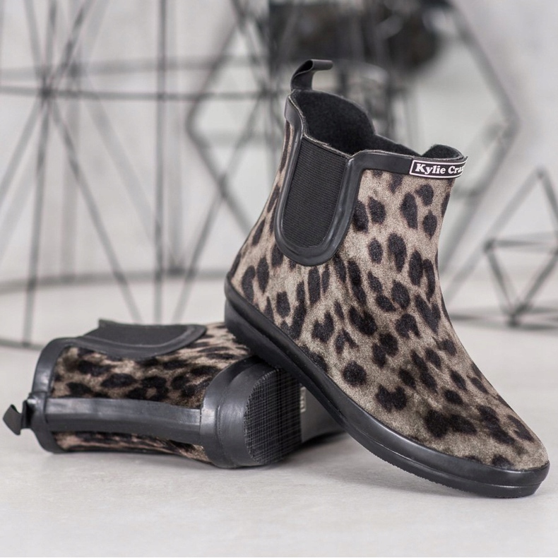 Kylie Wellies de camurça com estampa de leopardo bege preto 1