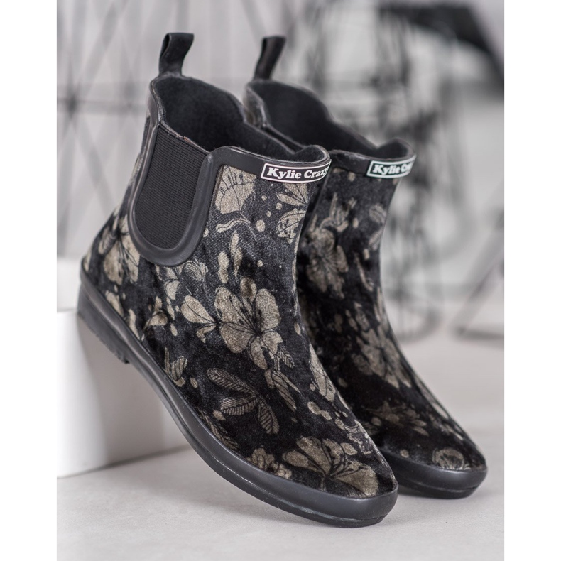 Kylie Wellies de camurça com flores preto 1