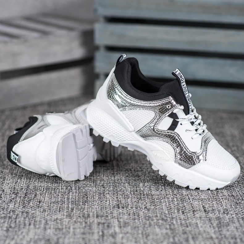 Bona Tênis da moda com malha branco cinza 1