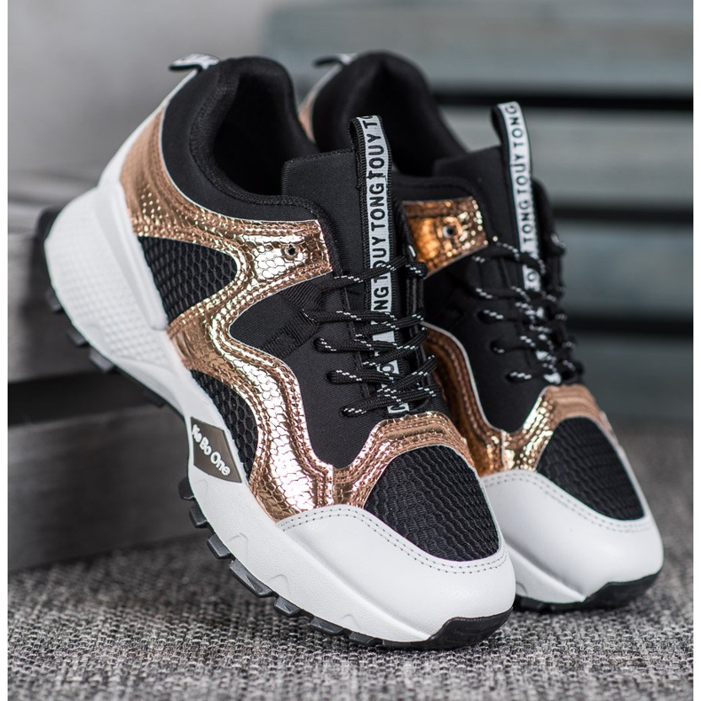 Bona Tênis da moda com malha preto amarelo 1