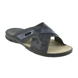 Chinelos Confortáveis ​​de Couro Naszbut 055 azul marinho azul 1