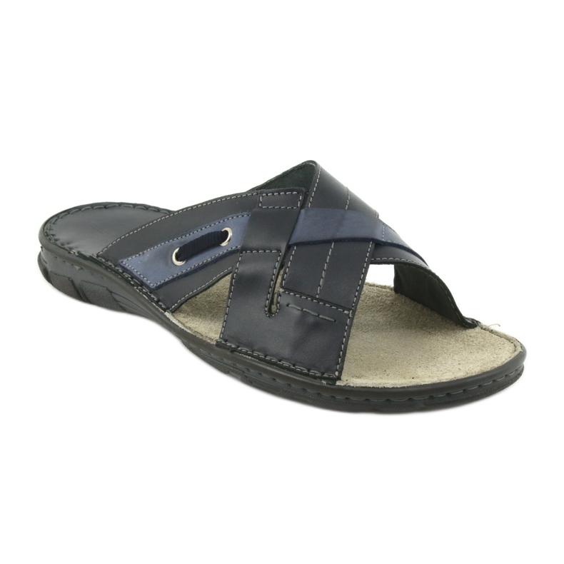 Chinelos Confortáveis ​​de Couro Naszbut 055 azul marinho azul 1