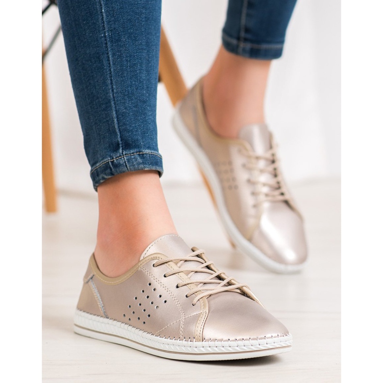 Kylie Sapatos de couro com atacadores dourado 1