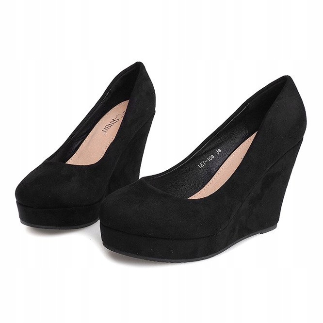 Bombas de camurça preta na cunha LEI-108 preto 2