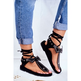 Lu Boo feminino preto amarrado sandálias japonesas Mara 1