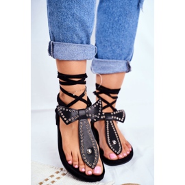 Lu Boo feminino preto amarrado sandálias japonesas Mara 2