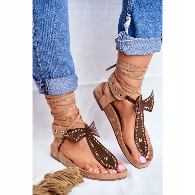 Lu Boo feminino marrom sandálias amarradas japonês Mara 2