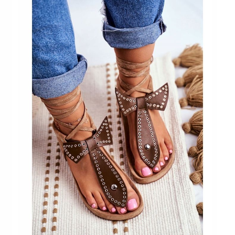 Lu Boo feminino marrom sandálias amarradas japonês Mara castanho 1