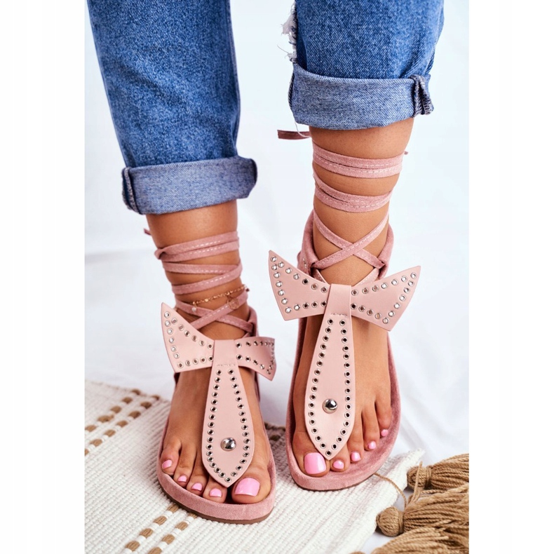 Lu Boo feminino sandálias amarradas japonesas em pó rosa Mara 1