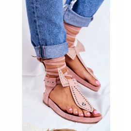 Lu Boo feminino sandálias amarradas japonesas em pó rosa Mara 2