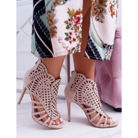 SEA Sandálias Bege Camurça Feminina com Salto Alto Viviane 2