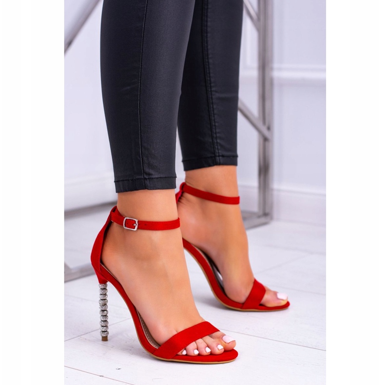 BUGO Sandálias femininas de salto alto decoradas com zircônia cúbica elida vermelho 1