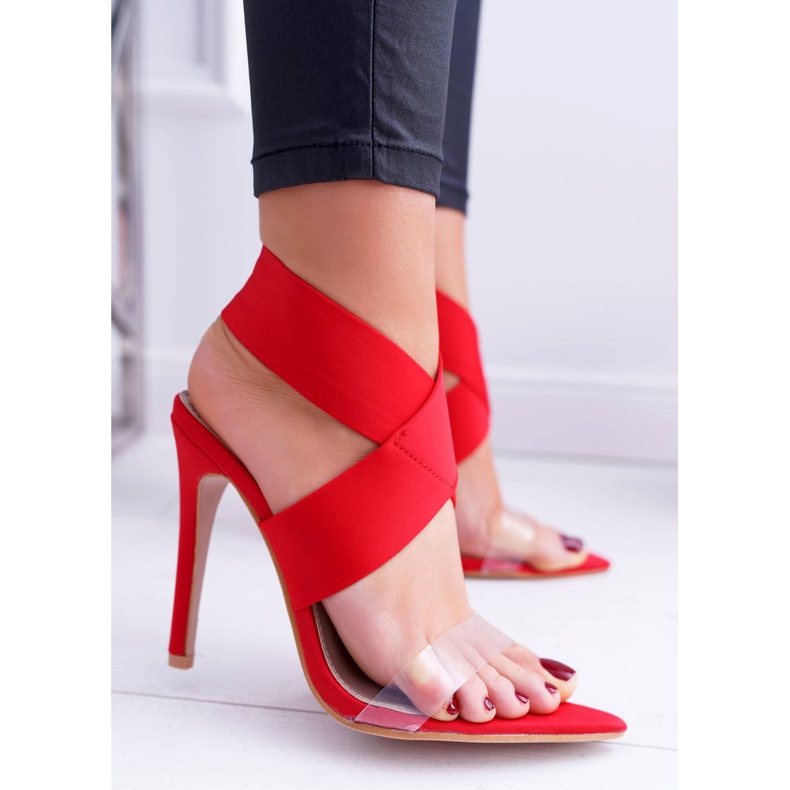 L.DAY Sandálias femininas de salto alto e alça larga luzes vermelhas vermelho 1