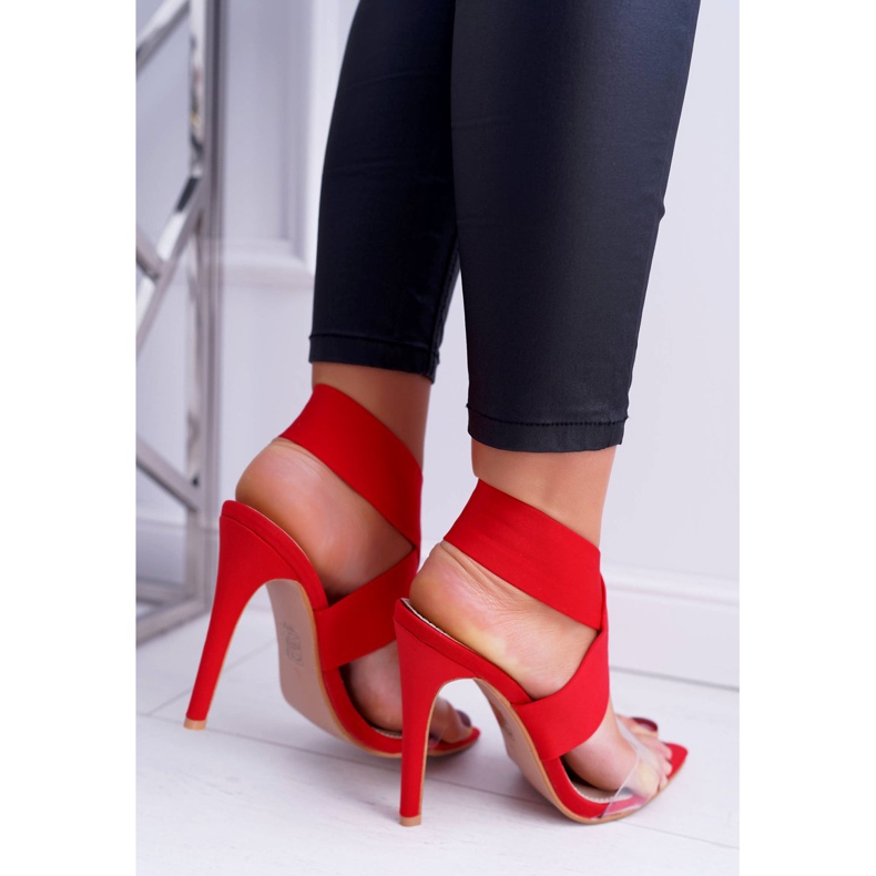 L.DAY Sandálias femininas de salto alto e alça larga luzes vermelhas vermelho 2