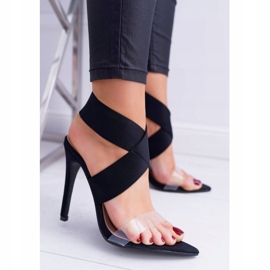 L.DAY Sandálias femininas com salto alto alça larga luzes pretas preto 1