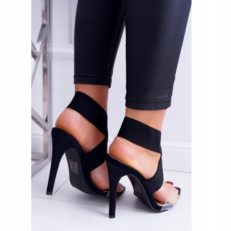 L.DAY Sandálias femininas com salto alto alça larga luzes pretas preto 2