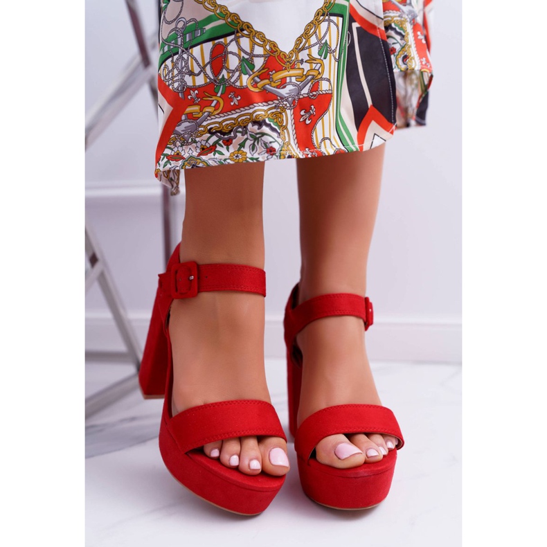 NFR Sandálias femininas com salto alto e plataforma LaMondes vermelhos 2