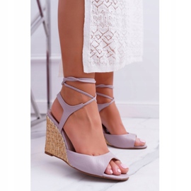 Sandálias em cunha Laura Messi 1944 couro violeta claro Lenormo tolet 2