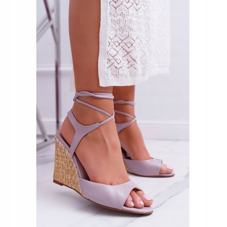 Sandálias em cunha Laura Messi 1944 couro violeta claro Lenormo tolet 2