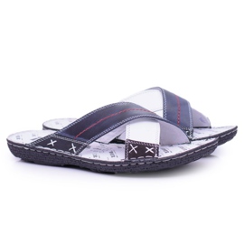 Iguana Chinelos masculinos de couro azul marinho claro ok 1