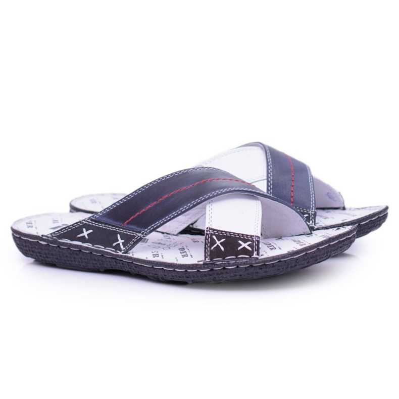 Iguana Chinelos masculinos de couro azul marinho claro ok azul-marinho 1