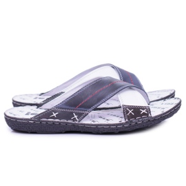 Iguana Chinelos masculinos de couro azul marinho claro ok azul-marinho 2