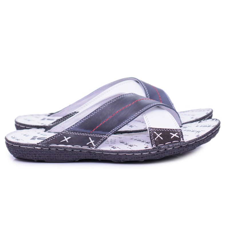 Iguana Chinelos masculinos de couro azul marinho claro ok azul-marinho 2