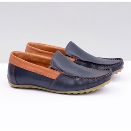 Neex | Mocassins masculinos de couro azul marinho com perdão azul-marinho 1