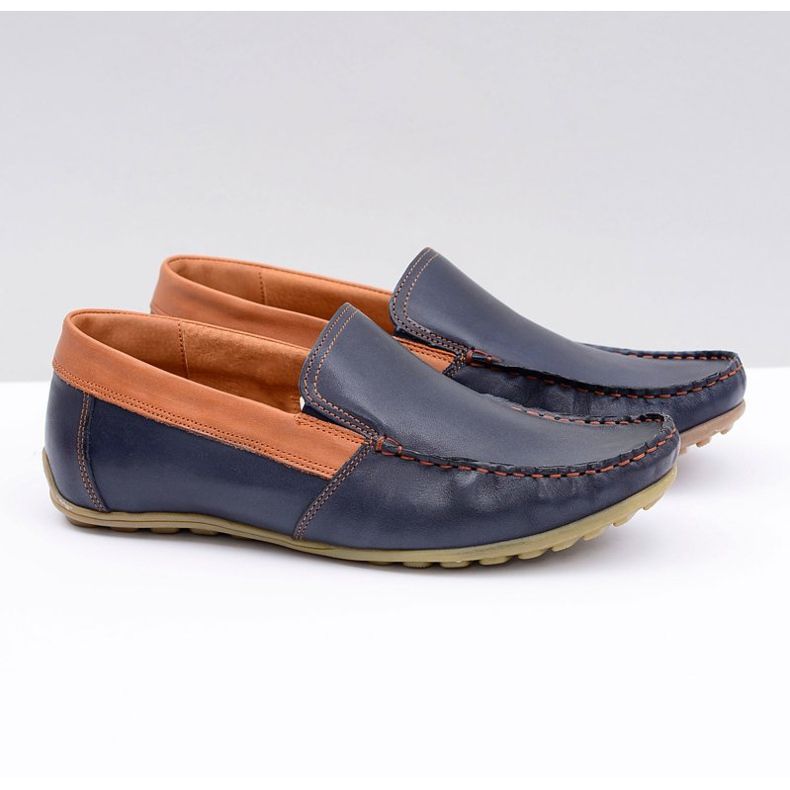 Neex | Mocassins masculinos de couro azul marinho com perdão azul-marinho 1