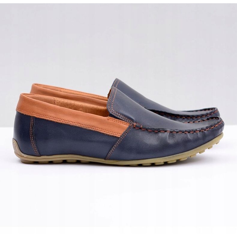 Neex | Mocassins masculinos de couro azul marinho com perdão azul-marinho 2