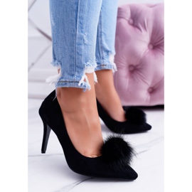Feminino preto stilettos camurça lu Boo Pompon 2