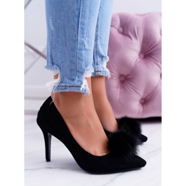 Feminino preto stilettos camurça lu Boo Pompon 1
