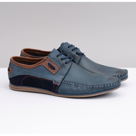 KOMODO Mocassins masculinos de couro polonês azul marinho atado Teodoro 1