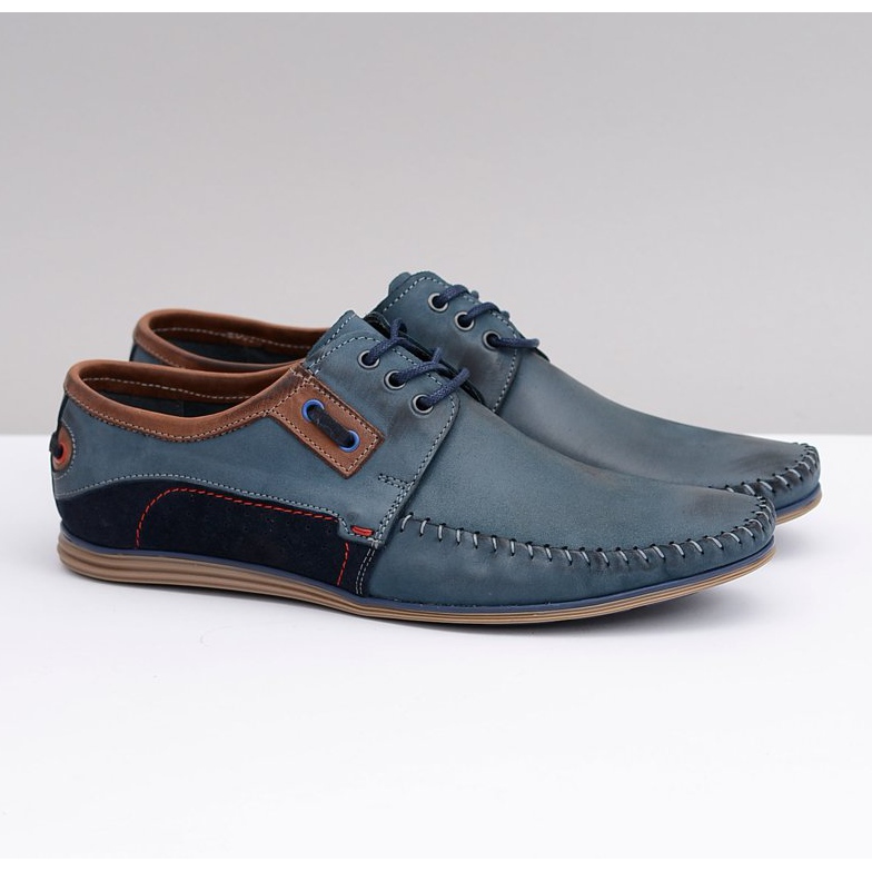 KOMODO Mocassins masculinos de couro polonês azul marinho atado Teodoro azul-marinho 1