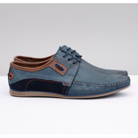 KOMODO Mocassins masculinos de couro polonês azul marinho atado Teodoro azul-marinho 2