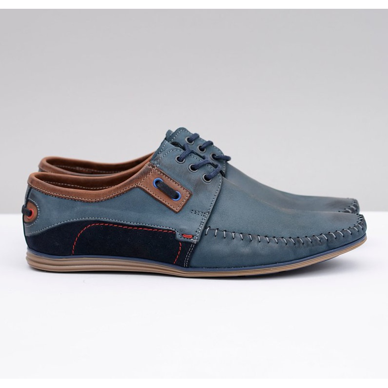 KOMODO Mocassins masculinos de couro polonês azul marinho atado Teodoro 2