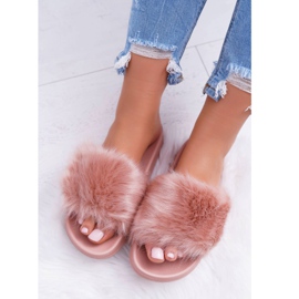 Chinelos femininos com pele. rosa 1