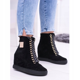 Tênis feminino Lu Boo com corrente em camurça preta Monica preto 2