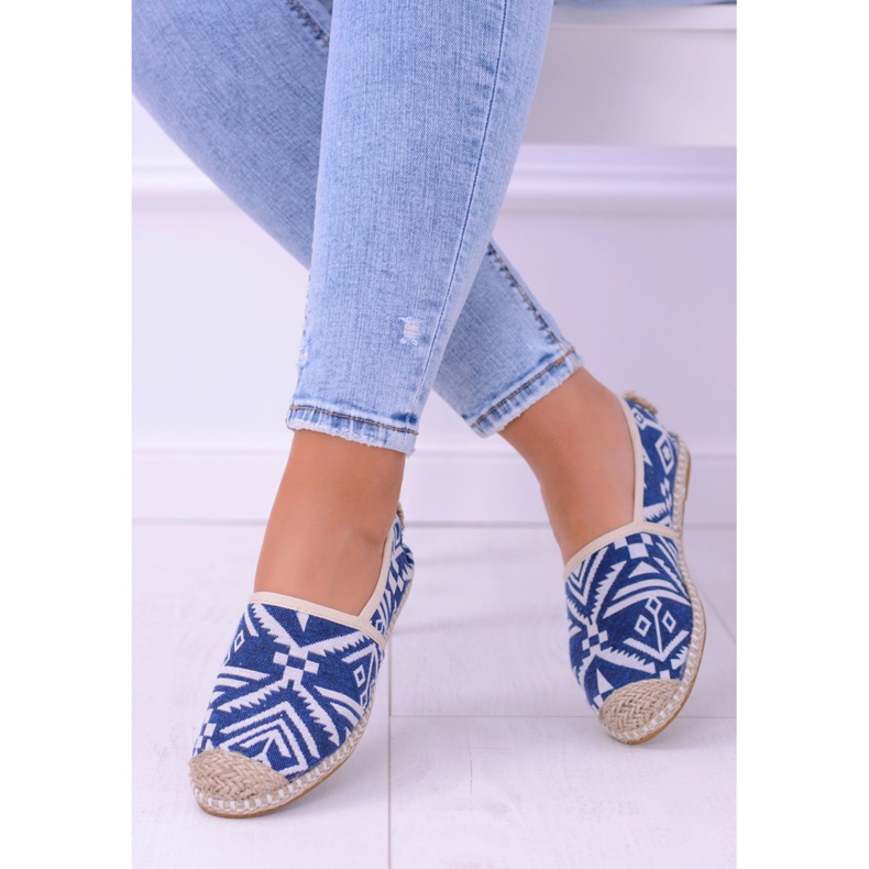 Lu Boo | Alpercatas astecas de linho azul feminino 1