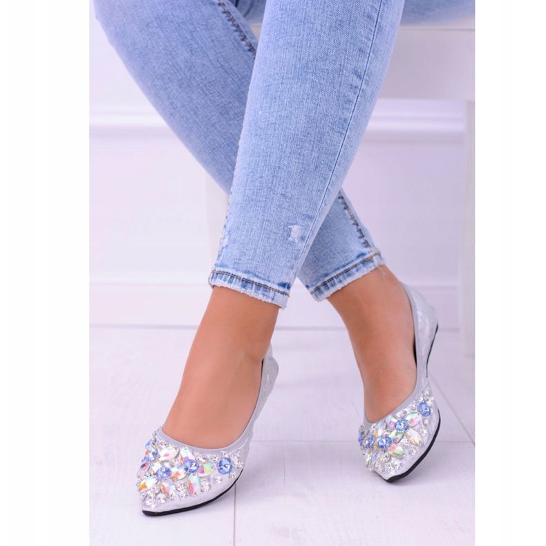 Lu Boo Silver Ballerinas on Elastic Stones Even cinza 1